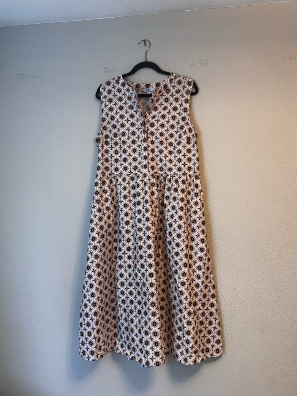 Cotton blend croft & barrow Cream and Brown Sleeveless Printed Midi Dress
